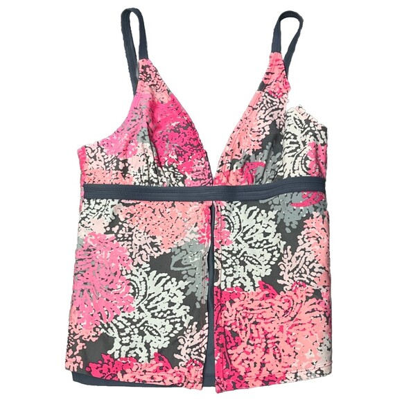 Tankini Top Swimwear Babydoll Layer Pink Gray White Adjustable Size Medium Vacay - Picture 1 of 6